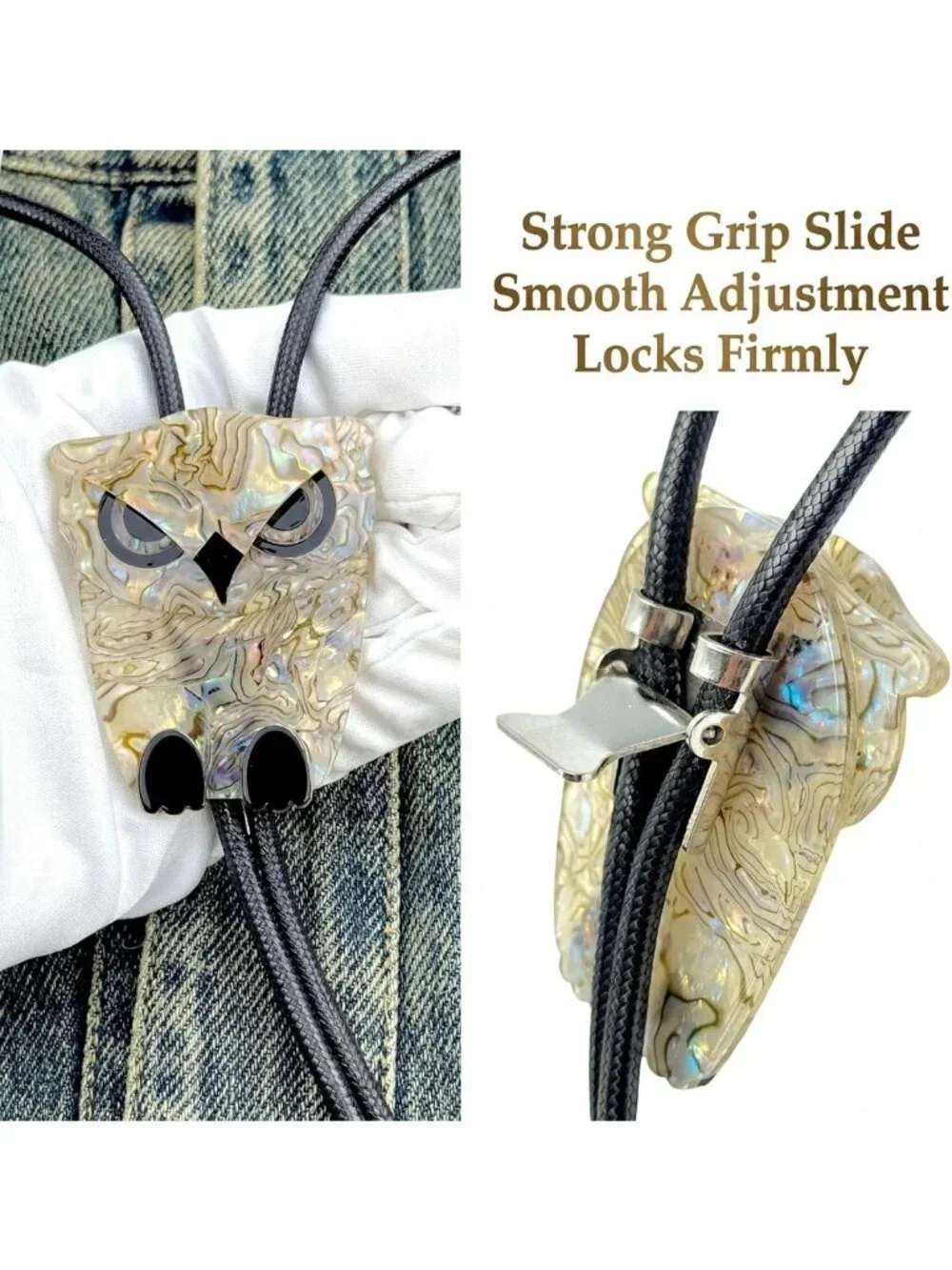 Handmade Western Bolo Tie - Unique Acrylic Animal Design, Longhorn Bull & Owl